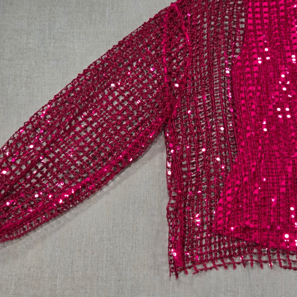 Pilcro Sequin Mesh Top Women Small Pink NWT Anthropologie Long Sleeve Magenta - Picture 5 of 13